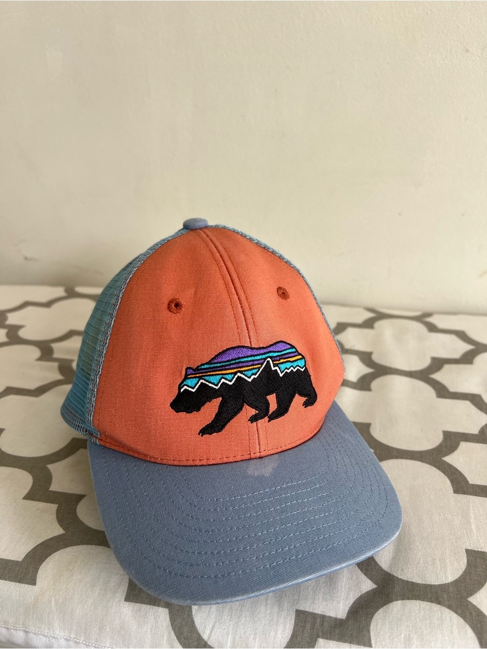 Patagonia Light Blue & Orange Mesh Trucker Hat